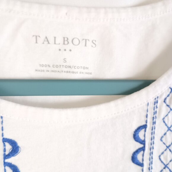 Talbots Embroidered Boho Blouse Top White Blue Cotton Short Sleeve Women’s S - Picture 6 of 6